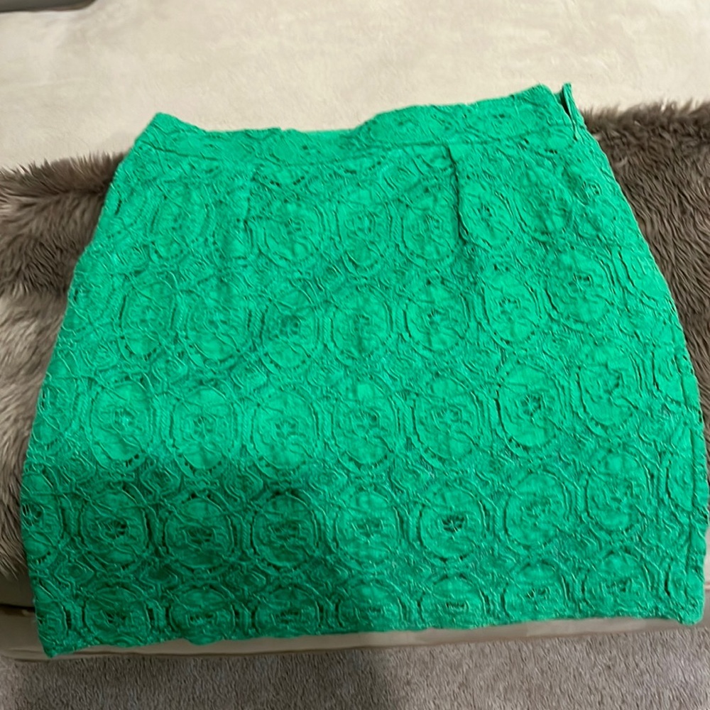 Beth Bowley for Anthropologie Kelly Green skirt lace preppy